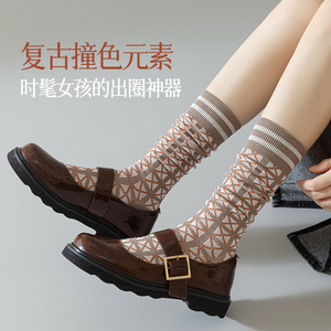 袜子女个性潮流百搭小腿袜设计感秋季薄款长袜学院风女袜
